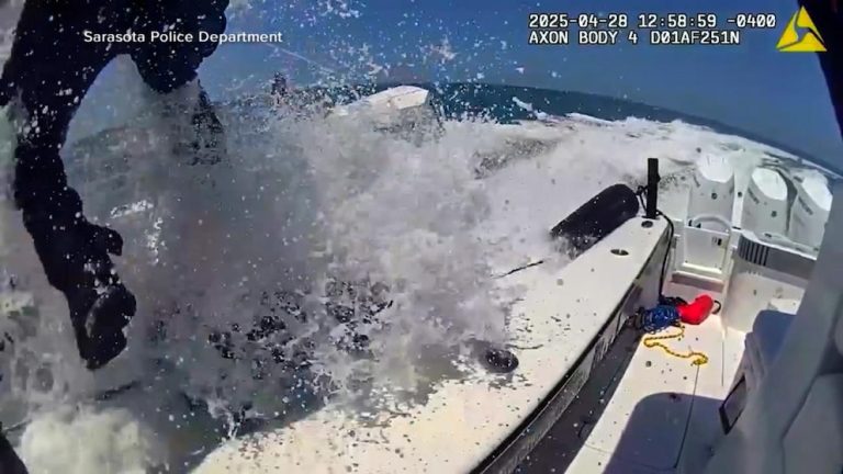 WATCH:  Marine police stop runaway boat in waters off Florida