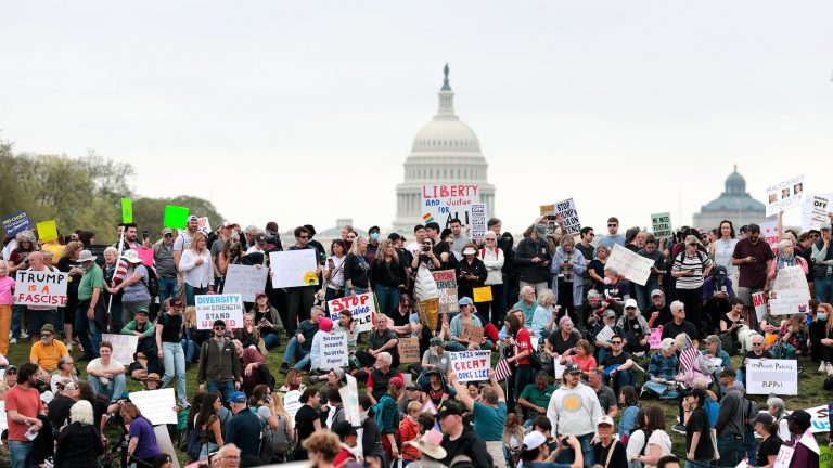 Huge crowds gather in ‘Hands Off’ rallies nationwide in protest of Trump administration