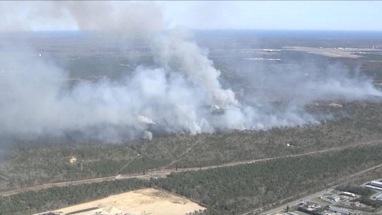 WATCH:  Multiple fire departments battle large brush fire on Cape Cod, Massachusetts