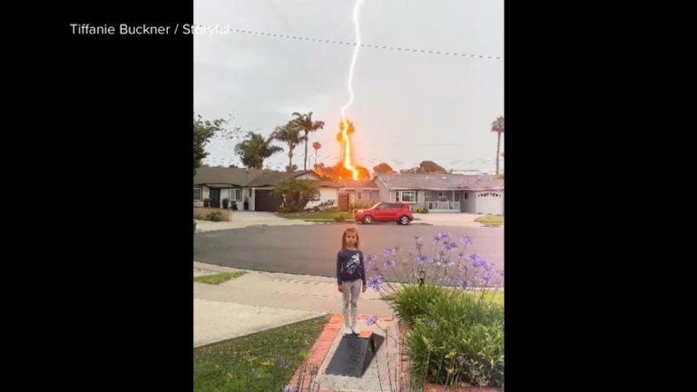 Video Lightning strikes tree behind 6-year-old California girl during storm