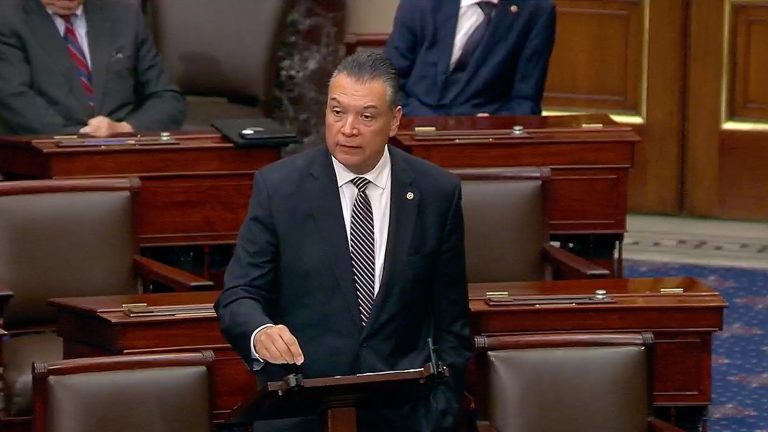 Sen. Padilla chokes up on Senate floor recounting removal from Noem press conference